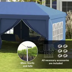 Outsunny 3 x 6m Pop-Up Gazebo, with Curtain Walls and Windows - Blue - 6
