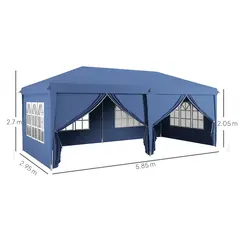 Outsunny 3 x 6m Pop-Up Gazebo, with Curtain Walls and Windows - Blue - 3