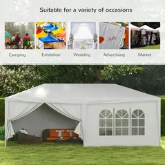 Outsunny 6 x 3 m Party Tent Wedding Gazebo Outdoor Waterproof PE Canopy Shade with 6 Removable Side Walls - 7