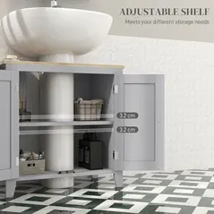 kleankin Under Sink Cabinet, Bathroom Sink Cabinet with 2 Doors, Pedestal Under Sink Design, Freestanding Bathroom Cupboard with Adjustable Shelf, Grey - 6