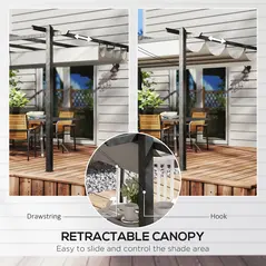 Outsunny 4 x 3(m) Aluminium Pergola with Retractable Roof, Garden Gazebo Canopy Shelter for Outdoor, Patio, Grey - 5