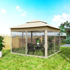 Outsunny 3 x 3(m) Pop Up Gazebo, Double-roof Garden Tent with Netting and Carry Bag, Party Event Shelter for Outdoor Patio, Cream White - 9
