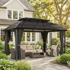 Outsunny 4 x 3m Aluminium Frame Hard Gazebo, with Accessories - Black - 3