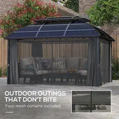 Outsunny 4 x 3m Aluminium Frame Hard Gazebo, with Accessories - Black - 6