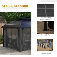 Outsunny 4 x 3m Aluminium Frame Hard Gazebo, with Accessories - Black - 8