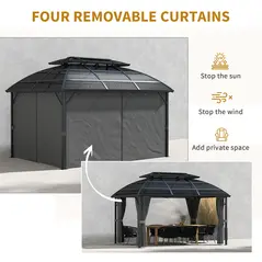Outsunny 4 x 3m Aluminium Frame Hard Gazebo, with Accessories - Black - 7