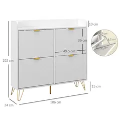 HOMCOM Narrow Shoe Storage Cabinet, Slim Shoe Cupboard with 4 Flip Drawers, Adjustable Shelf, Shoe Rack for 16 Pairs of Shoes - 3