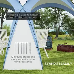Outsunny 3.5 x 3.5M Camping Gazebo, Outdoor Event Shelter Dome Tent Garden Sun Shelter Patio Spire Arc Pavilion Camp Sun Shade Tent for 6-8 Person, Light Blue - 7