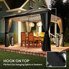 Outsunny 3 x 3.6m Hardtop Gazebo Canopy with Polycarbonate Roof, Aluminium Frame, Permanent Pavilion Garden Gazebo with Netting and Curtains for Patio, Deck, Dark Grey - 7