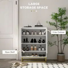HOMCOM Shoe Storage Cabinet, Modern Shoe Cupboard with Open Shelf, Adjustable Shelf, 6 Vents, Shoe Rack for 12 Pairs of Shoes - 4