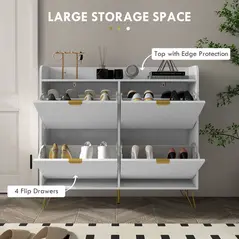 HOMCOM Narrow Shoe Storage Cabinet, Slim Shoe Cupboard with 4 Flip Drawers, Adjustable Shelf, Shoe Rack for 16 Pairs of Shoes - 4
