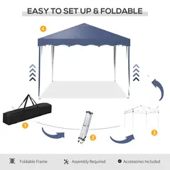 Outsunny 3 x 3cm Adjustable Height Pop-Up Gazebo, with Bag - Blue - 5