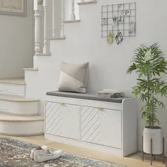 HOMCOM Shoe Storage with Seat, Upholstered Entryway Bench, Shoe Bench with 2 Flip Drawers and 4 Vents for 8 Pairs of Shoes - 2