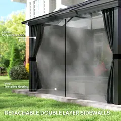 Outsunny 3 x 3.6m Hardtop Gazebo Canopy with Polycarbonate Roof, Aluminium Frame, Permanent Pavilion Garden Gazebo with Netting and Curtains for Patio, Deck, Dark Grey - 5