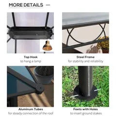Outsunny Hardtop Gazebo Garden Pavilion with UV Resistant Polycarbonate Roof, Curtains, Steel & Aluminium Frame, 3 x 4m, Grey - 6