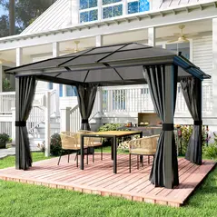Outsunny 3 x 3.6m Hardtop Gazebo Canopy with Polycarbonate Roof, Aluminium Frame, Permanent Pavilion Garden Gazebo with Netting and Curtains for Patio, Deck, Dark Grey - 8