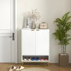 HOMCOM Shoe Storage Cabinet, Modern Shoe Cupboard with Open Shelf, Adjustable Shelf, 6 Vents, Shoe Rack for 12 Pairs of Shoes - 8