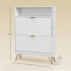 HOMCOM 12 Shoe Storage Cabinet, with Chevron Indents and Gold Tone Accents - White - 4