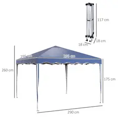 Outsunny 3 x 3cm Adjustable Height Pop-Up Gazebo, with Bag - Blue - 3
