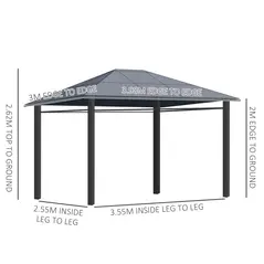 Outsunny Hardtop Gazebo Garden Pavilion with UV Resistant Polycarbonate Roof, Curtains, Steel & Aluminium Frame, 3 x 4m, Grey - 3