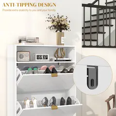 HOMCOM 12 Shoe Storage Cabinet, with Chevron Indents and Gold Tone Accents - White - 9