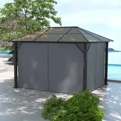 Outsunny 3 x 3.6m Garden Aluminium Gazebo Hardtop Roof Canopy Marquee Party Tent Patio with Mesh Curtains & Side Walls - Grey - 8