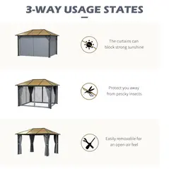 Outsunny 3 x 3.6m Garden Aluminium Gazebo Hardtop Roof Canopy Marquee Party Tent Patio with Mesh Curtains & Side Walls - Grey - 6