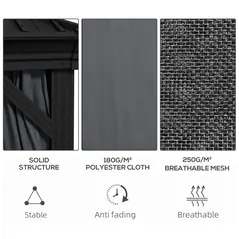 Outsunny 3.65 x 3m Aluminium Hardtop Gazebo, with Accessories - Dark Grey - 5