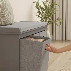 HOMCOM Three-Drawer Shoe Storage Bench, with Padded Top Seat - Grey - 9