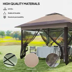 Outsunny 3.6 x 3.6 m Pop up Gazebo with Netting, Height Adjustable Party Tent Instant Canopy Sun Shade Shelter, Khaki - 6