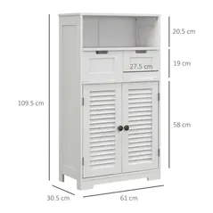 kleankin Three-Part Bathroom Storage Unit, with Shelf, Drawers & Cupboard - White - 3