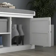HOMCOM Multi-Compartment Shoe Storage Bench, with Top Cushion - White/Grey - 9