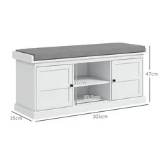 HOMCOM Multi-Compartment Shoe Storage Bench, with Top Cushion - White/Grey - 3