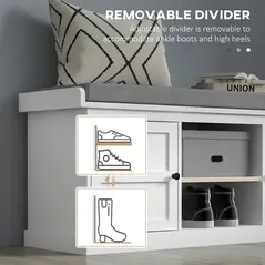 HOMCOM Multi-Compartment Shoe Storage Bench, with Top Cushion - White/Grey - 7