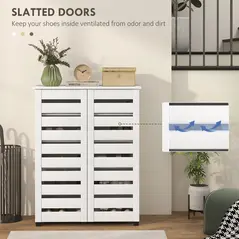 HOMCOM Narrow Shoe Cabinet for Entryway, 5-Tier Slim Shoe Storage Cabinet with 2 Slatted Doors and Adjustable Shelves - 5