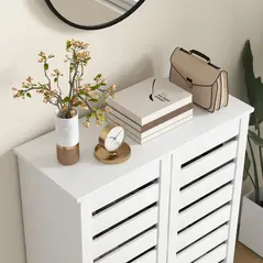 HOMCOM Narrow Shoe Cabinet for Entryway, 5-Tier Slim Shoe Storage Cabinet with 2 Slatted Doors and Adjustable Shelves - 8