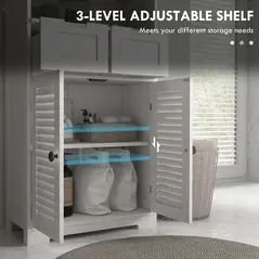 kleankin Three-Part Bathroom Storage Unit, with Shelf, Drawers & Cupboard - White - 5