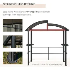 Outsunny 2.4 x 1.5m Outdoor Grill Gazebo with Side Shelves, PC Board Roof, Dark Grey - 6