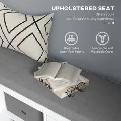 HOMCOM Multi-Compartment Shoe Storage Bench, with Top Cushion - White/Grey - 4