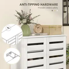 HOMCOM Narrow Shoe Cabinet for Entryway, 5-Tier Slim Shoe Storage Cabinet with 2 Slatted Doors and Adjustable Shelves - 7