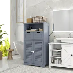 kleankin Three-Part Bathroom Storage Unit, with Shelf, Drawers & Cupboard - Grey - 2