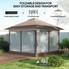 Outsunny 3.6 x 3.6 m Pop up Gazebo with Netting, Height Adjustable Party Tent Instant Canopy Sun Shade Shelter, Khaki - 5