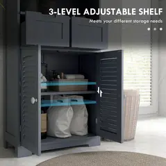 kleankin Three-Part Bathroom Storage Unit, with Shelf, Drawers & Cupboard - Grey - 5