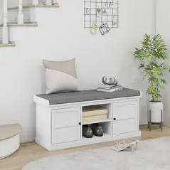 HOMCOM Multi-Compartment Shoe Storage Bench, with Top Cushion - White/Grey - 2