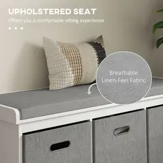 HOMCOM Three-Drawer Shoe Storage Bench, with Padded Top Seat - White - 4