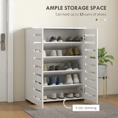 HOMCOM Narrow Shoe Cabinet for Entryway, 5-Tier Slim Shoe Storage Cabinet with 2 Slatted Doors and Adjustable Shelves - 4
