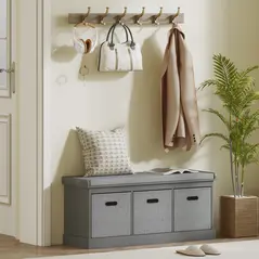 HOMCOM Three-Drawer Shoe Storage Bench, with Padded Top Seat - Grey - 2