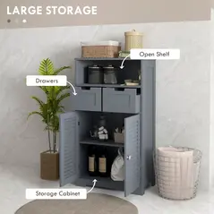 kleankin Three-Part Bathroom Storage Unit, with Shelf, Drawers & Cupboard - Grey - 4