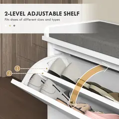 HOMCOM 10-Shoe Storage Bench, with Padded Top Seat - White/Grey - 5