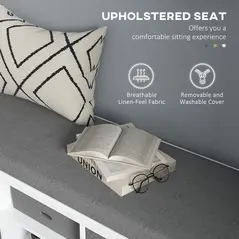 HOMCOM Shoe Storage Bench, with Cushion Seat - White/Grey - 4